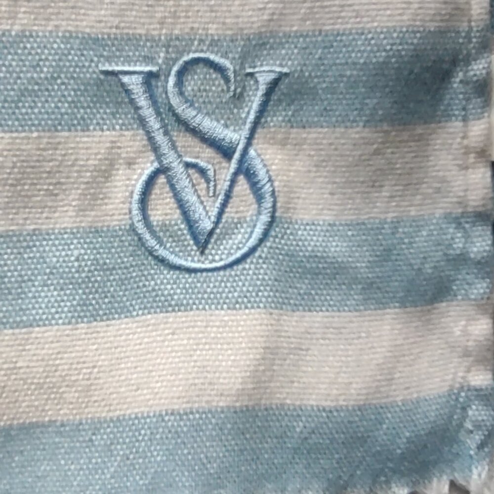 Victorias Secret Beach Blanket Throw Scarf Cover-Wrap Blue & White Striped
